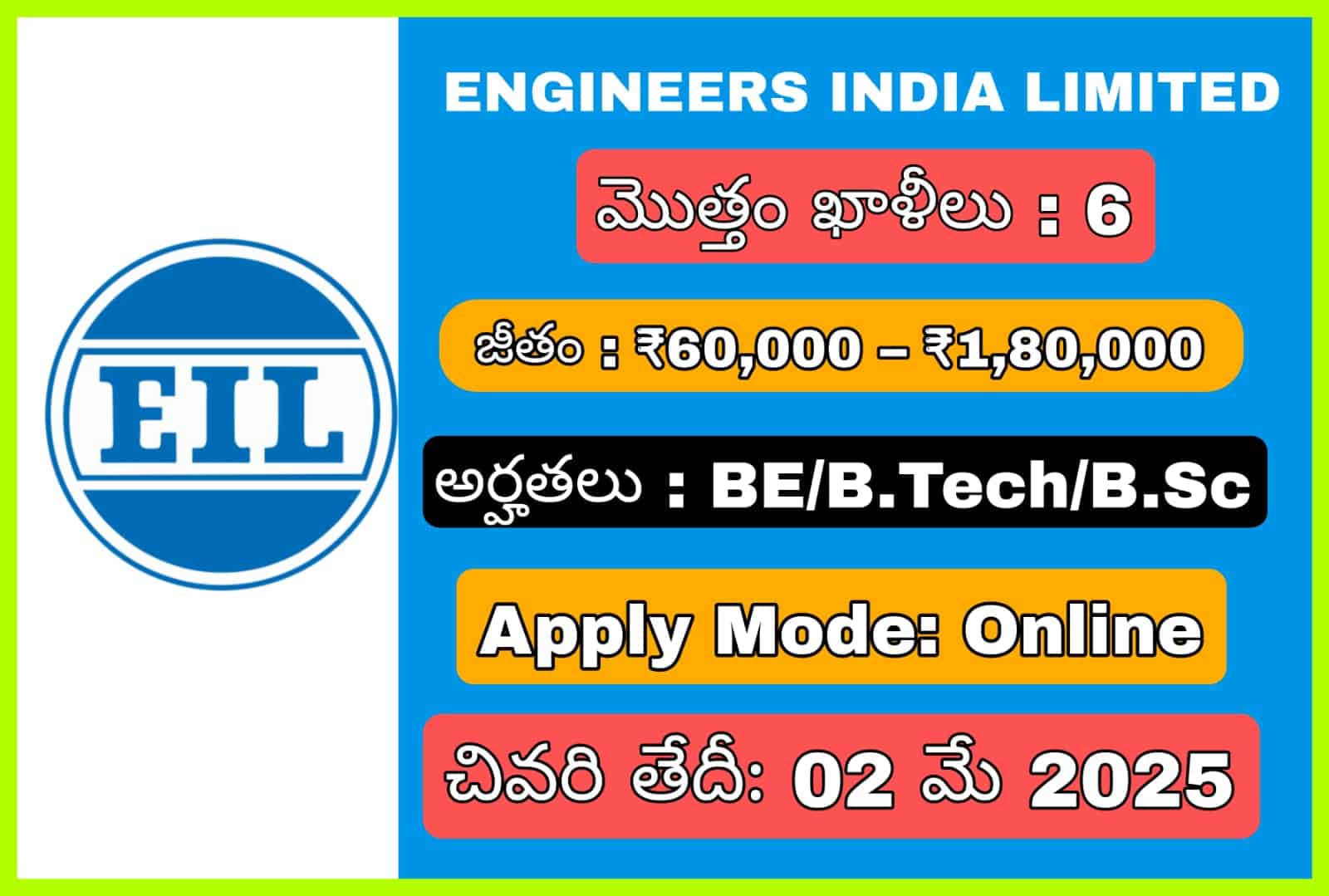 EIL (ఇంజనీర్స్ ఇండియా లిమిటెడ్) నోటిఫికేషన్ 2025